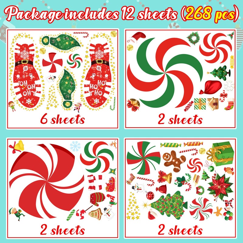 luck sea 268PCS Christmas Peppermint Floor Clings Footprints Decorations - Santa Claus/Elf/Candy/Snowman Decals Xmas Party Decor Supplies - Image 3